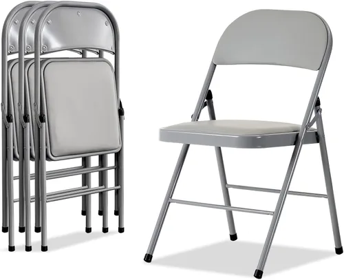 Vista 7 de Ochine Paquete de 4 sillas plegables de PVC acolchadas de metal, sillas plegables de metal para interiores y exteriores, portátil, apilable, asiento