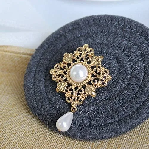 Vista 8 de Broche de filigrana con perlas huecas doradas para mujer, vestido completo, suéter, accesorios retro simples