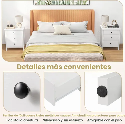 Vista 7 de KOMFOTT Mesita de noche con 3 cajones, mesita de noche de madera, moderna mesa auxiliar para sofá, mesa de teléfono que ahorra espacio, cómoda