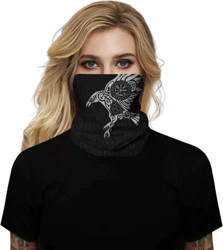 Vista 4 de GLUDEAR Máscara facial vikingo con estampado 3D de calavera y rayos UV, bandana sin costuras, bandana multifuncional para el cuello, para mujeres