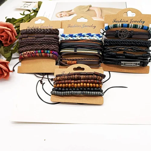 Vista 7 de SONNYX 24 pulseras de cuero trenzado para hombres y mujeres, pulseras tejidas de cáñamo, cuentas de madera, étnicas tribales hechas a mano, pulseras