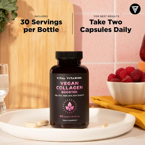 Vista 7 de Vital Vitamins Suplemento de Colágeno Vegano - con Sílice y Ácido Hialurónico - Suplementos de Colágeno a Base de Plantas - Apoya el Cabello