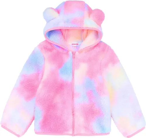 Vista 13 de Chaqueta con capucha de forro polar con cremallera para niñas y niños pequeños, abrigo de osito cálido de invierno Negro
