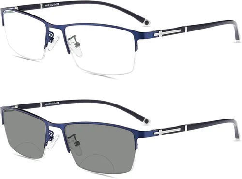 Vista 8 de Gafas de lectura fotocrómicas de transición bifocal, gafas de lectura vintage con estilo cuadrado de marco de metal para hombres y mujeres cuadrado