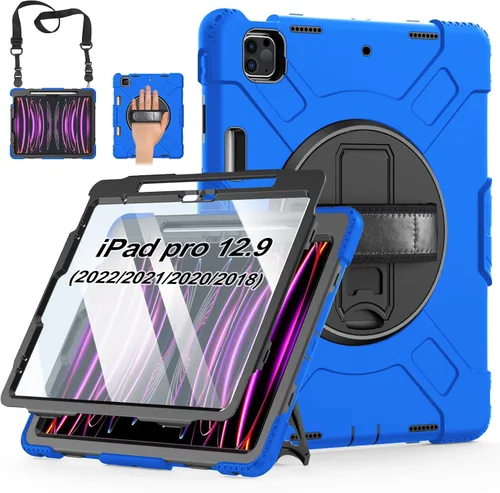 Vista 11 de Funda para iPad Pro de 12.9 2022/2021/2020/2018: Funda para iPad Pro 12.9 6ª/5ª/4ª/3ª generación con protector de pantalla, soporte para lápices