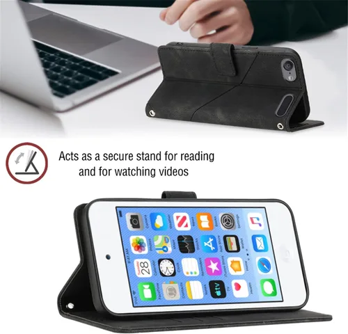 Vista 5 de LEMAXELERS Funda para iPod Touch 5, iPod Touch 7 Wallet Funda para teléfono con [tarjetero de crédito] Textura de sangría PU Flip Funda de cuero