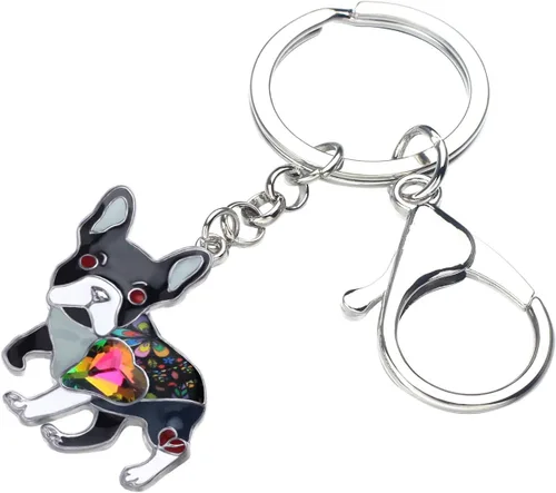 Vista 2 de DOWAY Lindo perro Bulldog francés llavero de cristal llavero creativo decoración animal regalo (negro), Negro