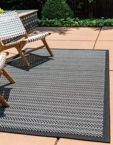 Vista 10 de Unique Loom - Tapete para exteriores de la colección Border, cuadriculado (2.2 pies x 3.1 pies, rectangular, color marrón/negro)
