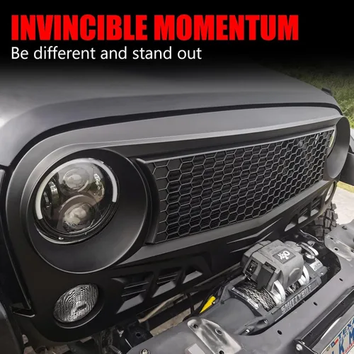 Vista 2 de Parrilla delantera con rejilla negra mate para Jeep Wrangler 2007-2018 Rubicon Sahara Sport JK JKU (Challenger)