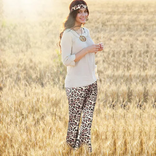 Vista 7 de SATINIOR Conjunto de disfraz hippie de los años 70 para mujer, pierna ancha, cintura alta, pantalones acampanados para fiesta de cosplay