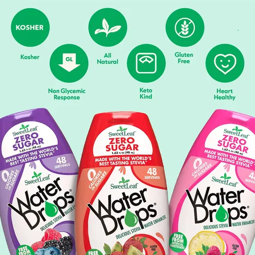 Vista 5 de SweetLeaf Gotas aromatizantes de agua, potenciador de agua de stevia, sin azúcar, aditivo de agua cero calorías para sabor, contiene extracto