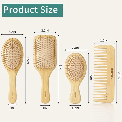 Vista 2 de DEBETOOL Juego de Cepillos de Cabello de Bambú, Peine de Paleta de Bambú de Madera Natural Desenredante para el Crecimiento del Cabello - Peine