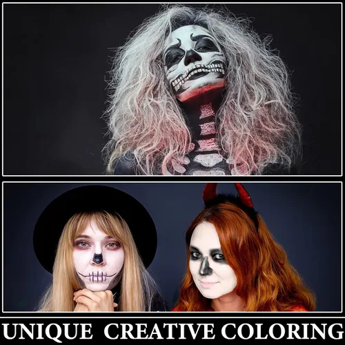 Vista 6 de Kit de maquillaje de pintura facial de Halloween, pintura corporal negra y blanca, efectos especiales, fiestas, bromista blanco, cosplay, disfraz