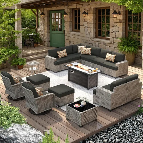 Vista 57 de HOOOWOOO Juego de Muebles Seccionales para Patio al Aire Libre, 6 Piezas Juegos de Conversación de Mimbre Sofá en Forma de L, Sofá Extra Profundo