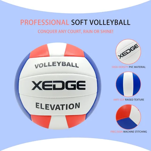 Vista 3 de XEDGE Pelota de voleibol cosida a máquina, tamaño 5, oficial para entrenamiento en interiores y exteriores, playa, césped y juego en la cancha