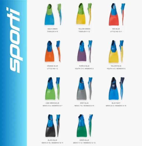 Vista 8 de Sporti Aletas de natación para adultos y niños para natación en piscina - Aletas flotantes largas para natación y snorkel - Aletas de natación