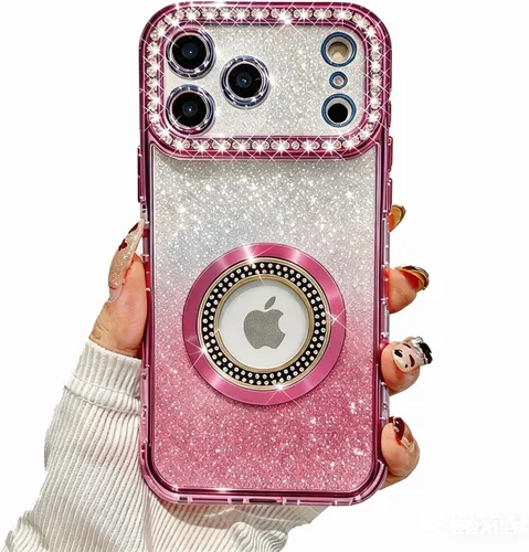 Vista 21 de Losin Funda magnética compatible con iPhone 15 Pro Max con purpurina compatible con MagSafe Funda de lujo con diamantes de imitación con logotipo