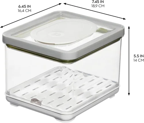 Vista 2 de iDesign - Papelera pequeña para nevera con bandeja de drenaje extraíble y tapa, color gris Removable Drainage Tray