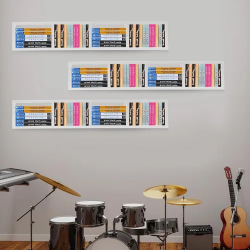 Vista 9 de Estante de almacenamiento de medios de 34 pulgadas para montaje en pared, organizador de CD y DVD, estante de metal, estante de almacenamiento