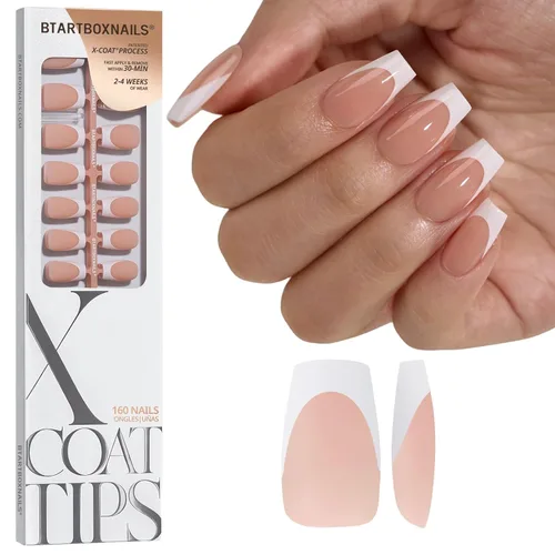 Vista 34 de BTArtboxnails XCOATTIPS White French Tip Press On Nails, XXS Squoval, Pink Lamp-Curable, 4-Week Wear, Natural Nail Look, Salon Quality Value at