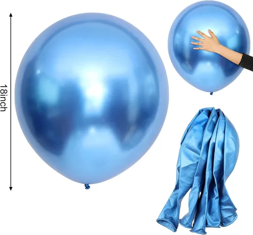 Vista 2 de Skylety Paquete de 10 globos metálicos azules de 18 pulgadas, globos de helio de látex grandes cromados brillantes y gruesos para guirnalda