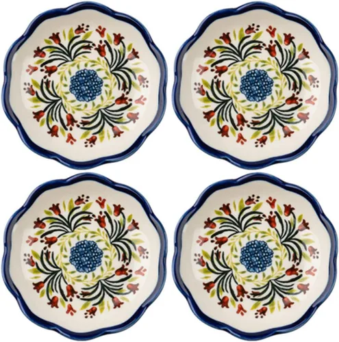 Vista 10 de Sizikato 4 platos de porcelana para aperitivos, plato de salsa de 4 pulgadas, patrón de flores exóticas