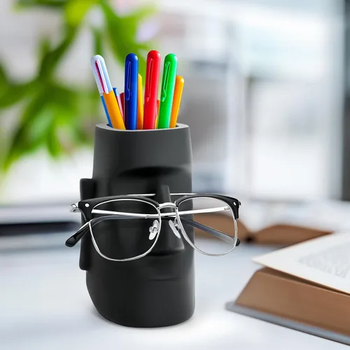 Vista 2 de Soporte multifuncional hecho a mano para lentes y bolígrafo, organizador de escritorio para oficina, decoración del hogar, jarrón creativo, Negro