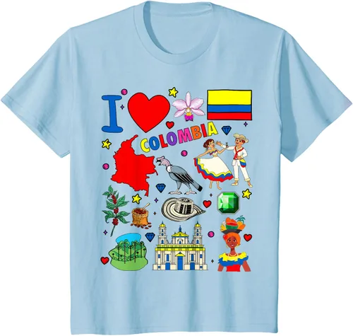 Vista 10 de Camiseta con diseño de bandera y mapa de I Love Colombia dibujada a mano