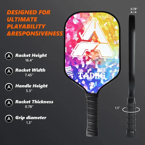 Vista 4 de TADHG Juego de 2 paletas de pickleball ligeras de 8.4 onzas con núcleo de panal de abeja, superficie apta para giros, 4 bolas