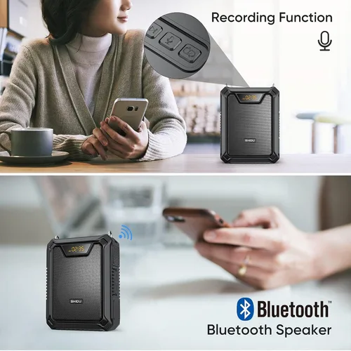 Vista 5 de SHIDU 30W Amplificador de voz con micrófono inalámbrico y auriculares de micrófono IPX6 Waterproof Amplifier Wireless & Wired Microphone Bluetooth