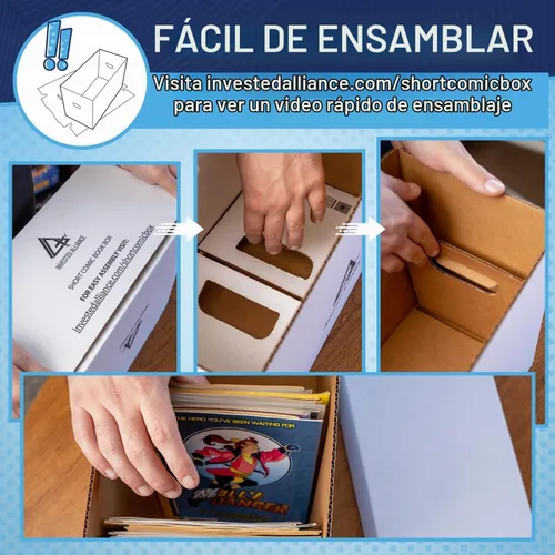 Vista 5 de Caja de almacenamiento de cómics cortos premium (paquete de 3 - blanco). Caja/gabinete de cartón grueso para cómics. Contenedor de libros de cómics