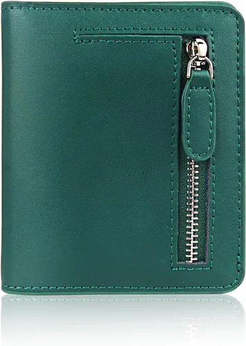 Vista 24 de Funtor Cartera de cuero para mujer, pequeña y compacta, con bolsillo doble, bloqueo RFID, para mujer