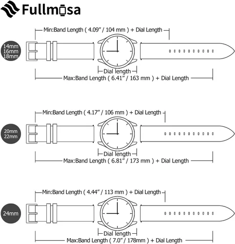 Vista 5 de Fullmosa Correa de reloj de cuero de 0.551 in, 0.630 in, 0.709 in, 0.787 in, 0.866 in, 0.945 in, piel auténtica suave, correa de repuesto