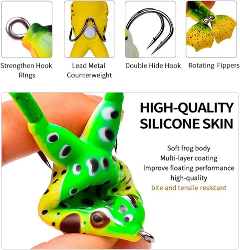 Vista 7 de Señuelo de rana, señuelo de ratón, señuelo de araña, kit de señuelo de pesca de trucha, agua dulce y salada, rana realista, cebo suave para lubina