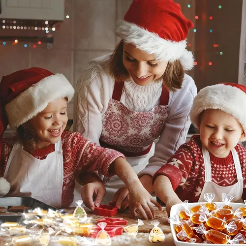 Vista 7 de FOIMAS 600 envoltorios transparentes de celofán para dulces, papel de regalo cuadrado de 5 x 5 pulgadas para caramelos de Navidad, paletas de turrón