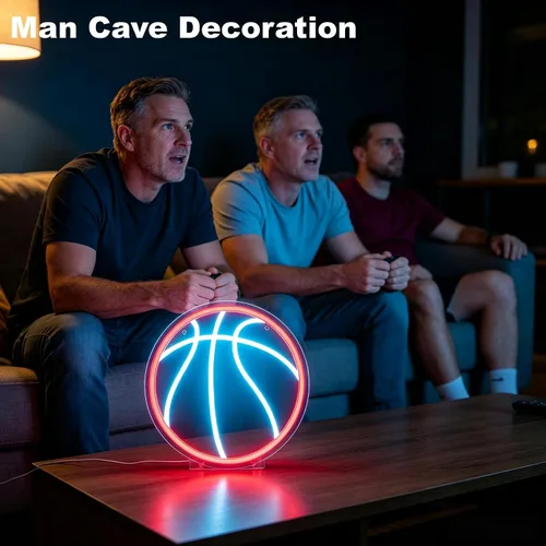 Vista 6 de Letrero de neón de baloncesto, luz LED de neón regulable de 12 pulgadas, alimentada por USB, decoración de pared de neón deportiva estética