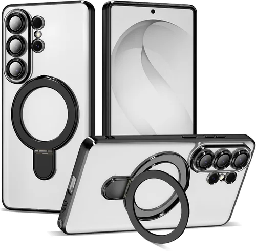 Vista 16 de Funda compatible con Samsung Galaxy S24 Plus con soporte de anillo magnético [compatible con Mag-Safe] protector de lente de cámara chapado Dorado