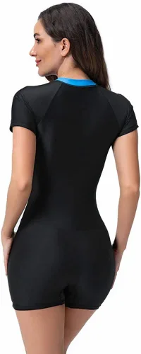 Vista 6 de Traje de baño de manga larga con cremallera floral para mujer, traje de baño de manga largamanga corta, traje de baño Boyleg Surfing