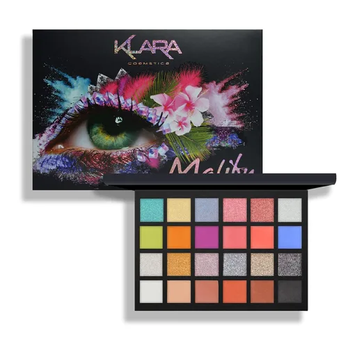 Vista 13 de Klara Cosmetics Paleta de 24 sombras de ojos – Paleta de sombra de ojos festiva de lujo, vibrante, intensa, a todo color, larga duración, mate, Abu
