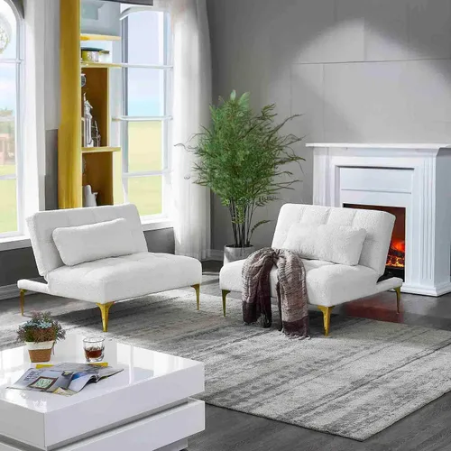 Vista 3 de Sofá cama convertible, sofá cama moderno con respaldo ajustable, patas de metal, sofá biplaza tapizado plegable, sofá seccional, asiento de espuma