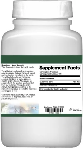 Vista 3 de Corteza de Eucommia (Du Zhong) - 450 mg (100 Cápsulas, ZIN: 515099)