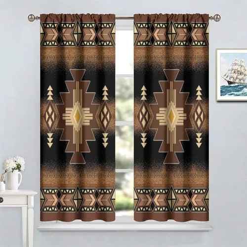 Vista 272 de Cortinas con patrón geométrico tribal, estilo suroeste, azteca, rústico, occidental, nativo americano, opacas, con bolsillo para barra, decoración