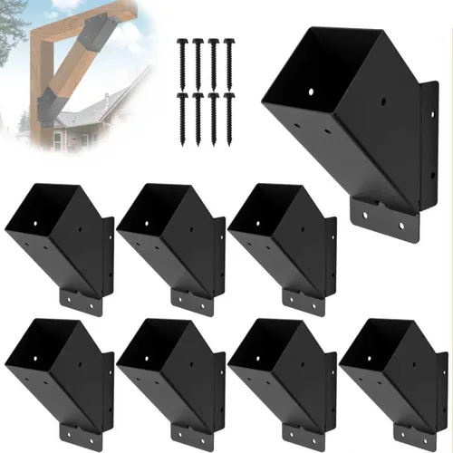 Vista 10 de 4 soportes para pérgola de 4 x 4 pulgadas (real: 3.6 x 3.6 pulgadas) 3 Way 90° Right Angle Corner Bracket DIY Pergola Kit Support Gazebos Patio