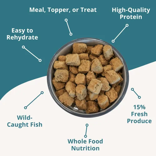 Vista 2 de Steve's Real Food Dieta de alimentos crudos liofilizados para perros y gatos, receta de pescado blanco, 1.25 libras en cada bolsa, fabricada