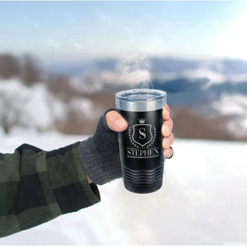 Vista 7 de Vasos de café personalizados con monograma con inicial y nombre, 20 onzas, grabado con láser en acero inoxidable aislado al vacío, taza de viaje