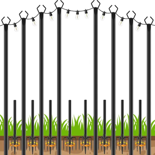 Vista 16 de Paquete de 2 postes para luces de cadena, postes para luces de cadena de 5 pies para exteriores con clips de fijación, postes de metal para luces