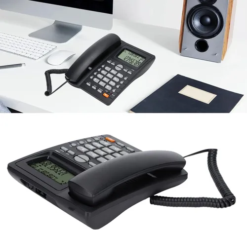 Vista 2 de Teléfono fijo con cable con pantalla LCD, identificación de llamadas, función de silencio, redireccionamiento de escritorio, teléfonos con cable