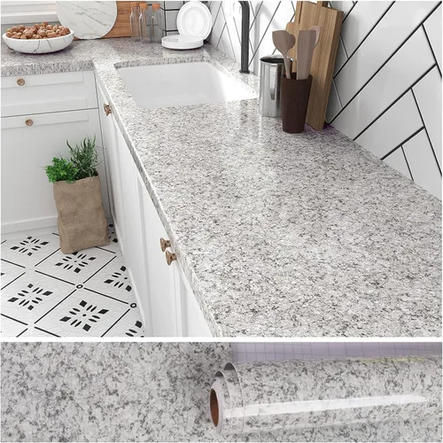 Vista 11 de VEELIKE - Papel de contacto de granito de 15.7 pulgadas x 118 pulgadas para encimeras. Papel tapiz adhesivo impermeable de granito para pegar