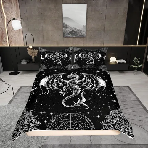 Vista 34 de Juego de ropa de cama de animales de gato misterioso, bohemio, exótico, tribal, abstracto, arte abstracto, juego de funda de edredón para decoración