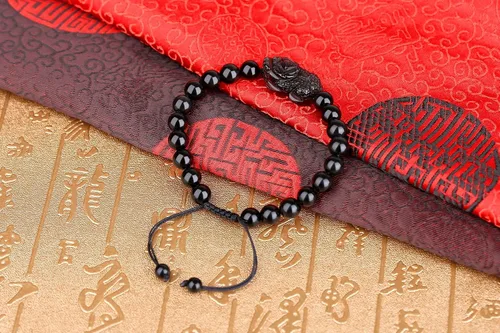 Vista 3 de COAI Pulsera china de piedra de obsidiana Pixiu Fengshui, Piedra, obsidiana